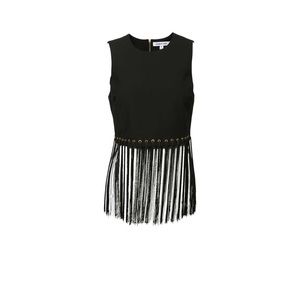 Elizabeth and James Womens Crew Neck Sleeveless Fringe Crop Top Black Size XS